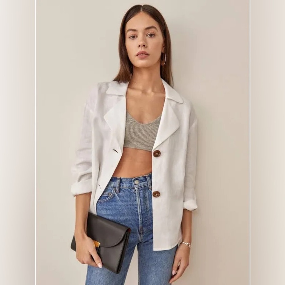 Reformation White Button-Down Linen Blazer